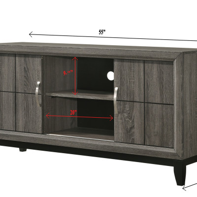 Akerson Grey Tv Stand Drift Wood, Driftwood Entertainment Console With Metal Legs With Storage Doors for Living Room