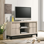 Akerson Cream Tv Stand Drift Wood, Driftwood Entertainment Console With Metal Legs With Storage Doors for Living Room