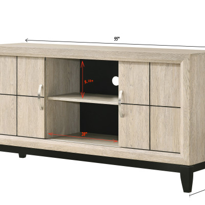 Akerson Cream Tv Stand Drift Wood, Driftwood Entertainment Console With Metal Legs With Storage Doors for Living Room