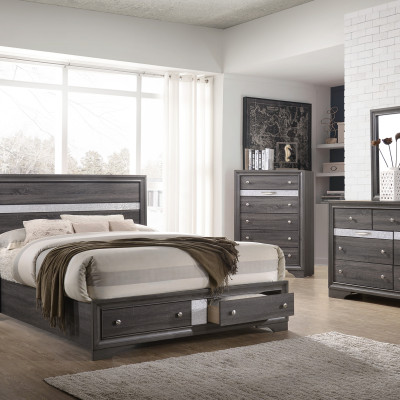 Regata Gray/Silver Sleek And Modern, Wood Storage Platform Bedroom Set