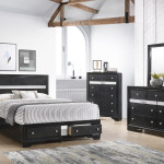 Regata Black/Silver Sleek And Modern, Wood Storage Platform Bedroom Set