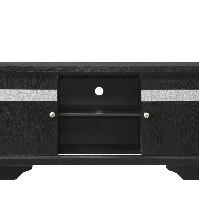 Regata Black/Silver Finish Modern Tv Stand, Entertainment Cabinet, Contemporary Style, Media Console With Wood Finish And Wood Legs with Storage Doors