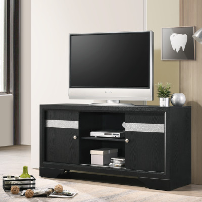 Regata Black/Silver Finish Modern Tv Stand, Entertainment Cabinet, Contemporary Style, Media Console With Wood Finish And Wood Legs with Storage Doors