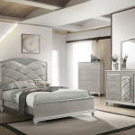 Valiant Champagne Silver Finish Modern Faux Leather Upholstered Tufted Panel Bedroom Set