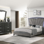 Frampton Gray Exquisite And Modern LED Fabric Upholstered Panel Bedroom Set