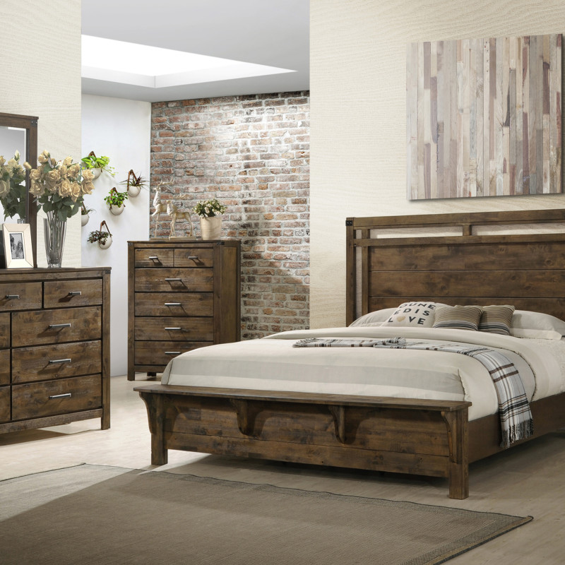 Curtis Brown Ructic Finish Modern, Wood Panel Bedroom Set