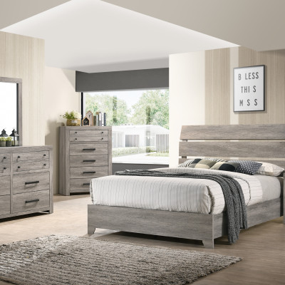 Tundra Gray Finish Sleek Contemporary Solid Hardwood Platform Bedroom Set