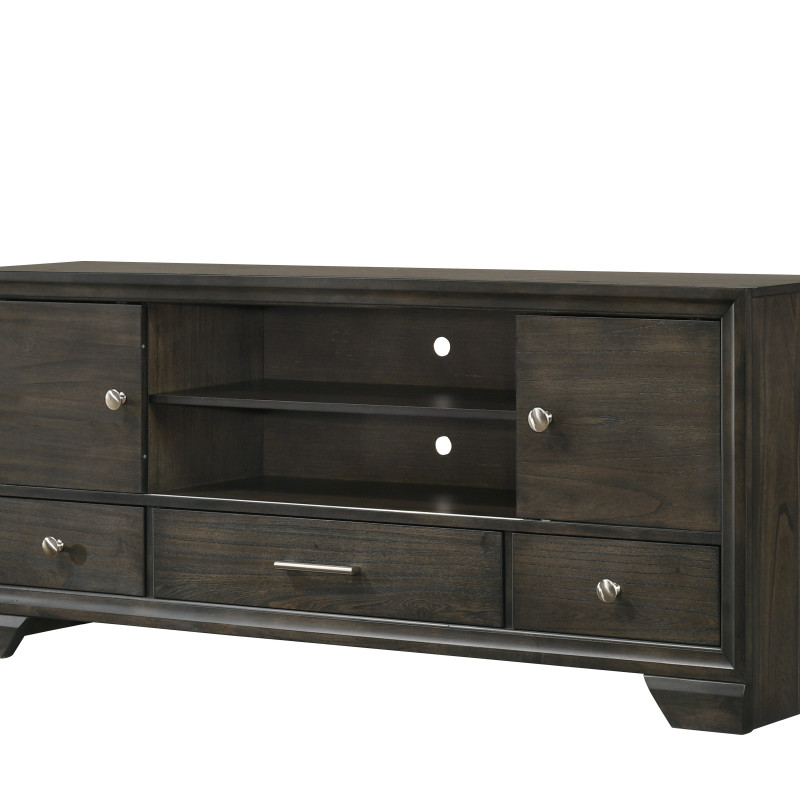 Jaymes Modern Dark Brown Tv Stand, Contemporary Dark Wood TV Stand With Open Shelving And Storage