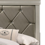 Amalia Silver Wood Faux Leather Upholstered Tufted Panel Bedroom Set