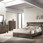 Atticus Brown Finish Modern And Rustic Wood Platform Bedroom Set