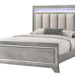 Vail Gray Finish Contemporary LED Upholstered Wood Panel Bedroom Set