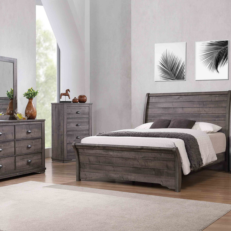 Coralee Gray Sleek And Modern Driftwood Upholstered Sleigh Bedroom Set