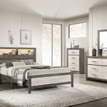 Rhett Brown/Cream LED Contemporary Modern Bookcase Platform Bedroom Set