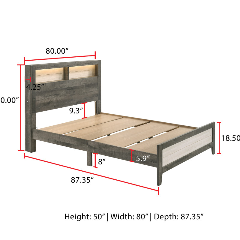 Rhett Brown/Cream LED Contemporary Modern Bookcase Platform Bedroom Set