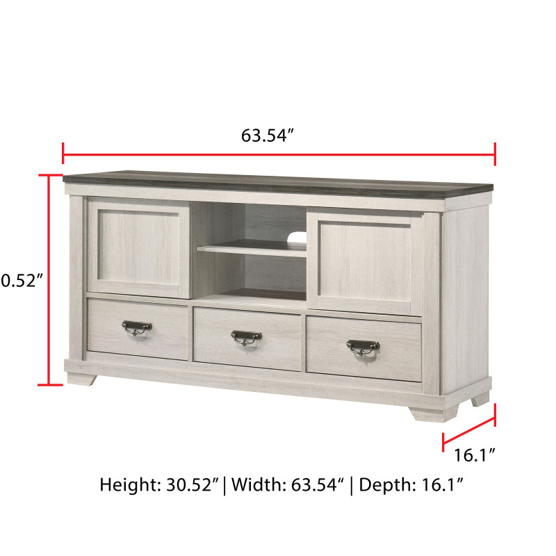 Leighton Tv Stand, Ample Storage With Two Open Compartments, Wooden Doors, Adorned With Metal Pull Handles, Bracket feet