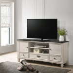 Sawyer Antique White/Brown Tv Stand, Media Cabinets, Cottage Style Two-Toned Finish, Decorative Molding