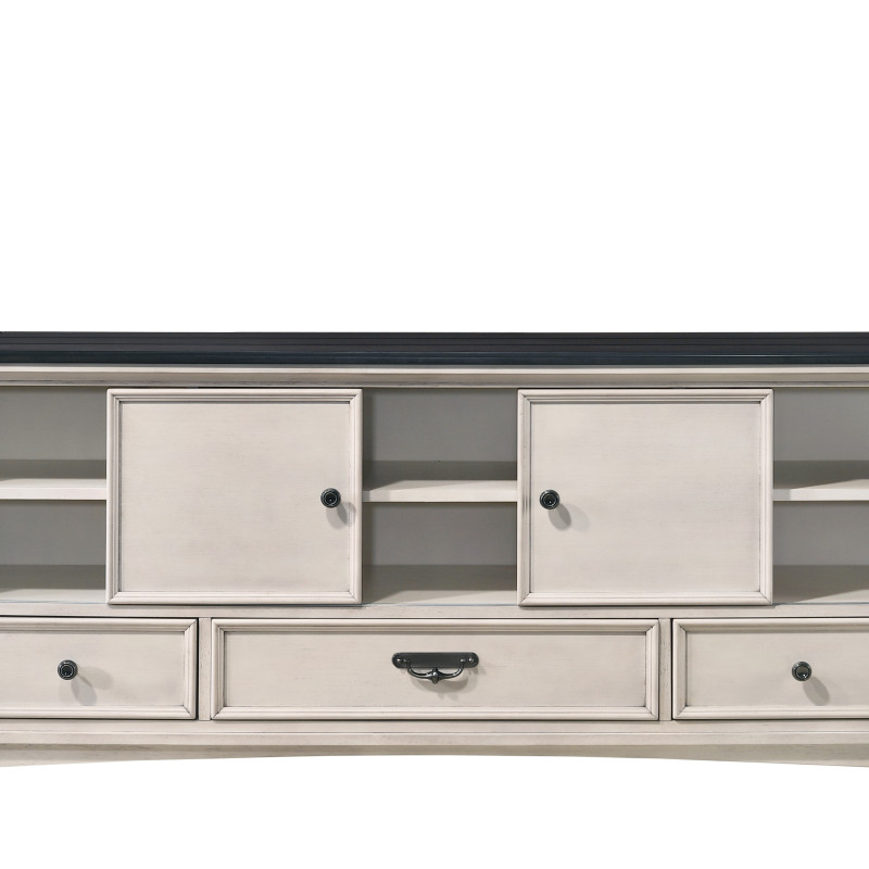 Sawyer Antique White/Brown Tv Stand, Media Cabinets, Cottage Style Two-Toned Finish, Decorative Molding