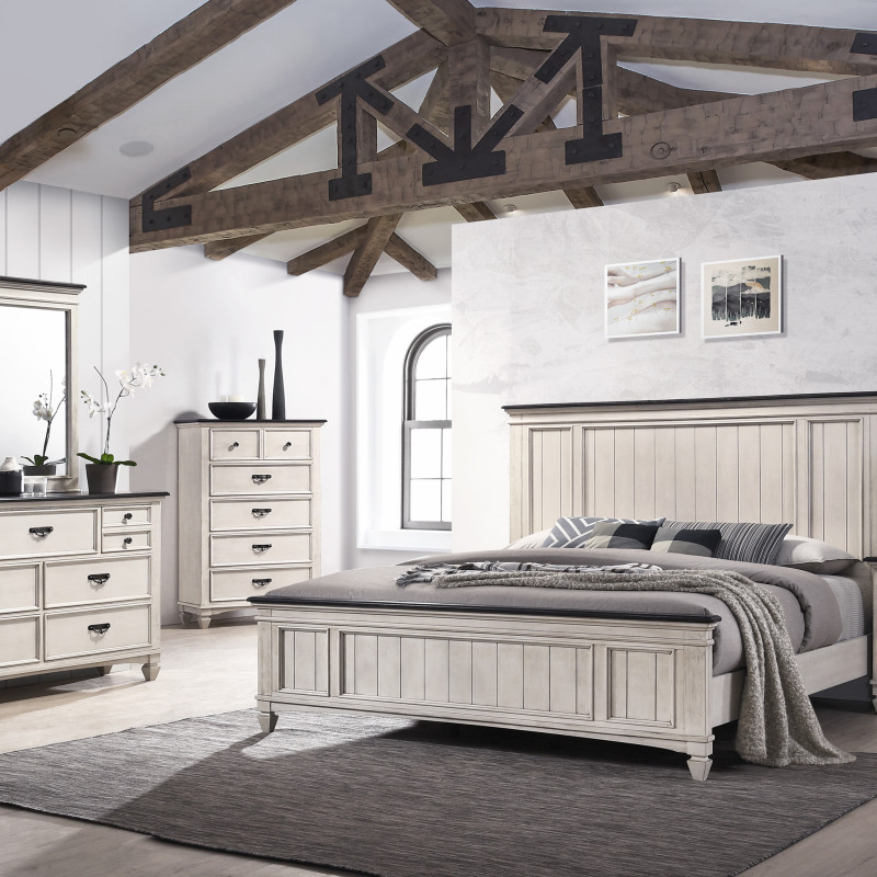 Sawyer Cream/Brown Modern Contemporary Wood Panel Bedroom Set