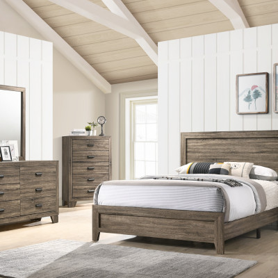 Millie Brown Finish Transitional Modern Wood Grain Panel Bedroom Set