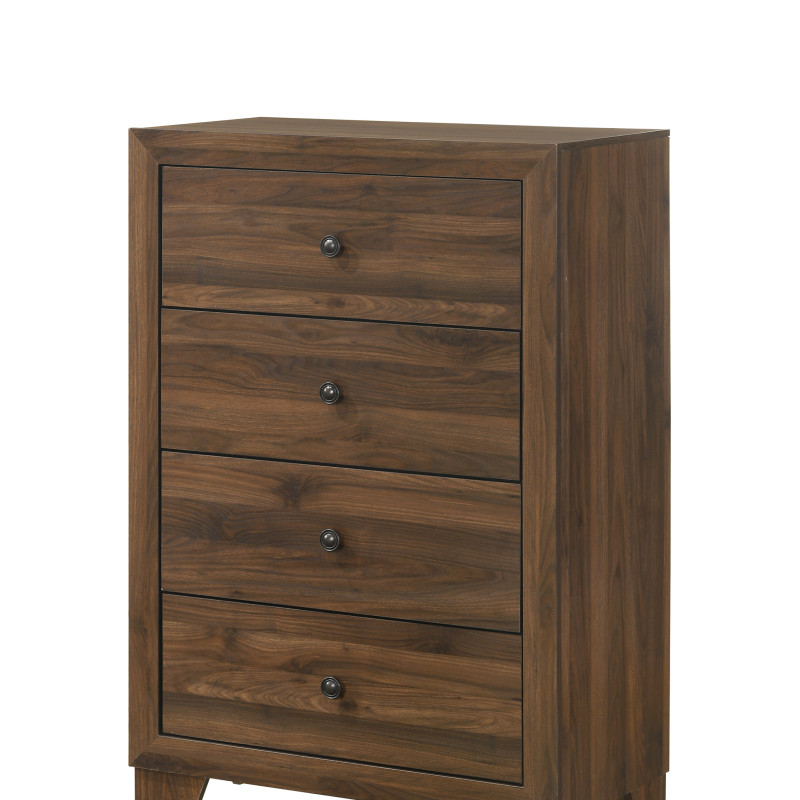 Millie Cherry Brown Finish Transitional Modern Wood Grain Panel Bedroom Set