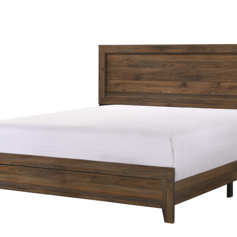 Millie Cherry Brown Finish Transitional Modern Wood Grain Panel Bedroom Set