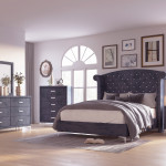 Lucinda Velvet Dark Gray Sleek And Modern Upholstered Tufted Panel Bedroom Set