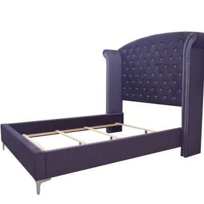 Lucinda Velvet Dark Gray Sleek And Modern Upholstered Tufted Panel Bedroom Set