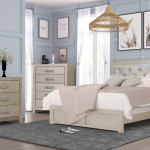 Jaylen Cream Finish Modern LED Faux Leather Upholstered Tufted Panel Bedroom Set