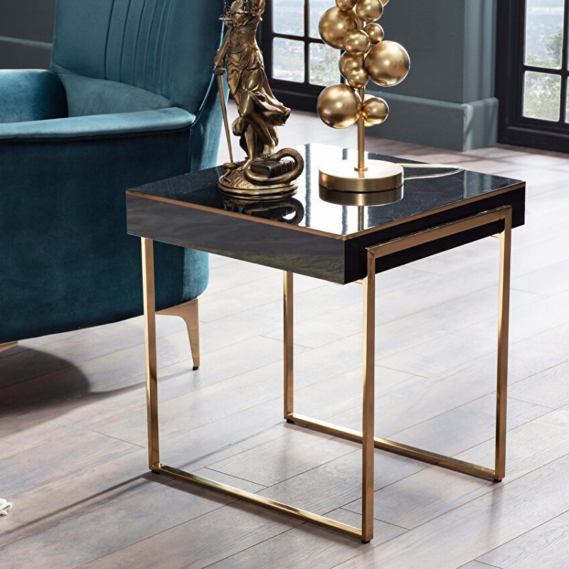 High Gloss Black Carlino gold Side Table