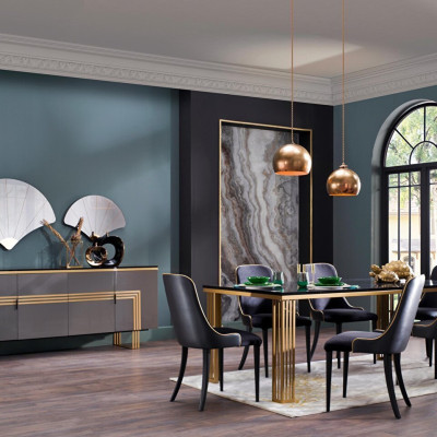 Marble/Black/Gold Carlino Dining Room Set