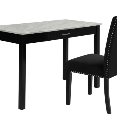 Lennon Black/White Velvet Modern Contemporary Wood And Veneers Desk & Chair Set