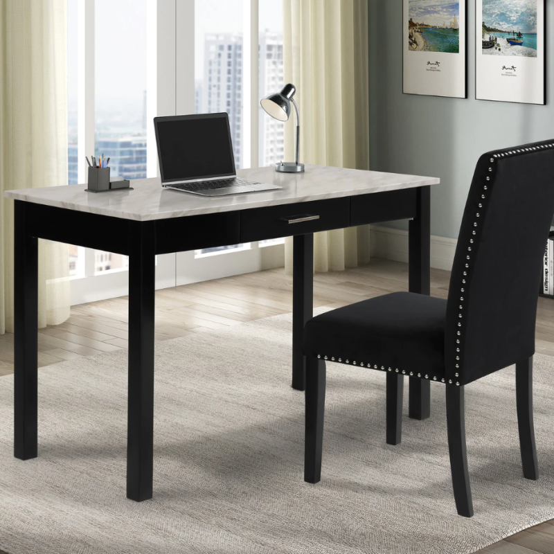 Lennon Black/White Velvet Modern Contemporary Wood And Veneers Desk & Chair Set